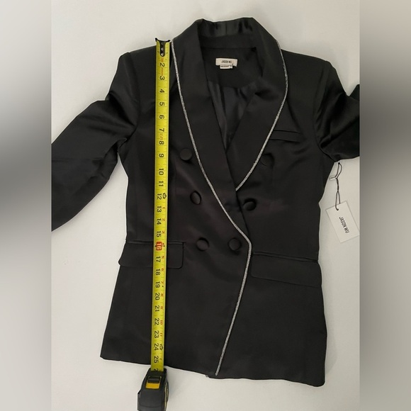 Jason Wu Rhinestone Embellished Trim Black Satin Tuxedo Blazer Jacket Holiday XS - Picture 8 of 13